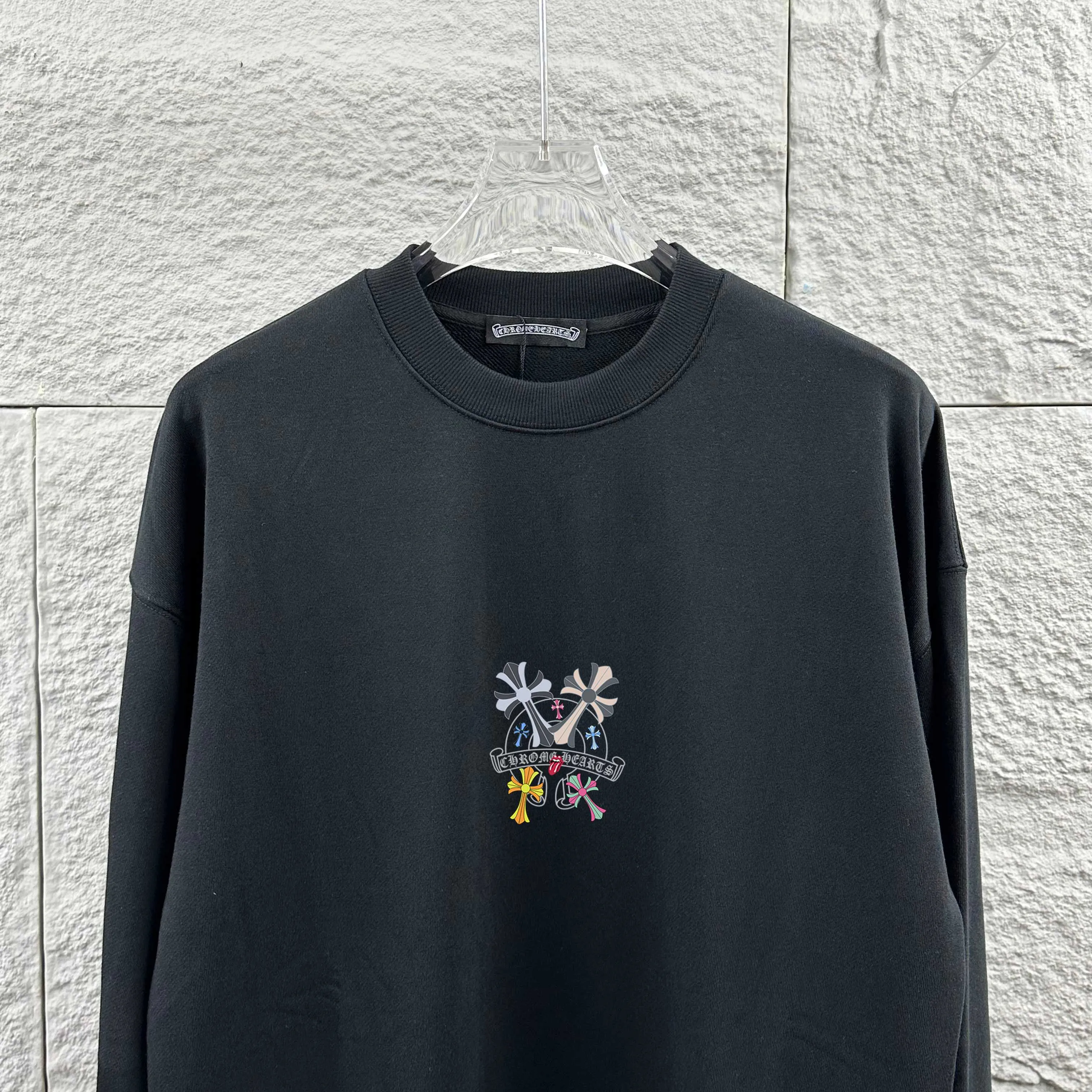 🅿️240 CH*Cro Heart*2025 Early Autumn and Winter New Style Classic cross Sanskrit print on the front and back, customized terry fabric, long-sleeved round neck pullover sweatshirt, same style for men and women Color: Black White Size: S (90-130 catties) M (120-150 catties) L (140-165 catties) XL (160-180 catties) XXL (180-210 pounds)